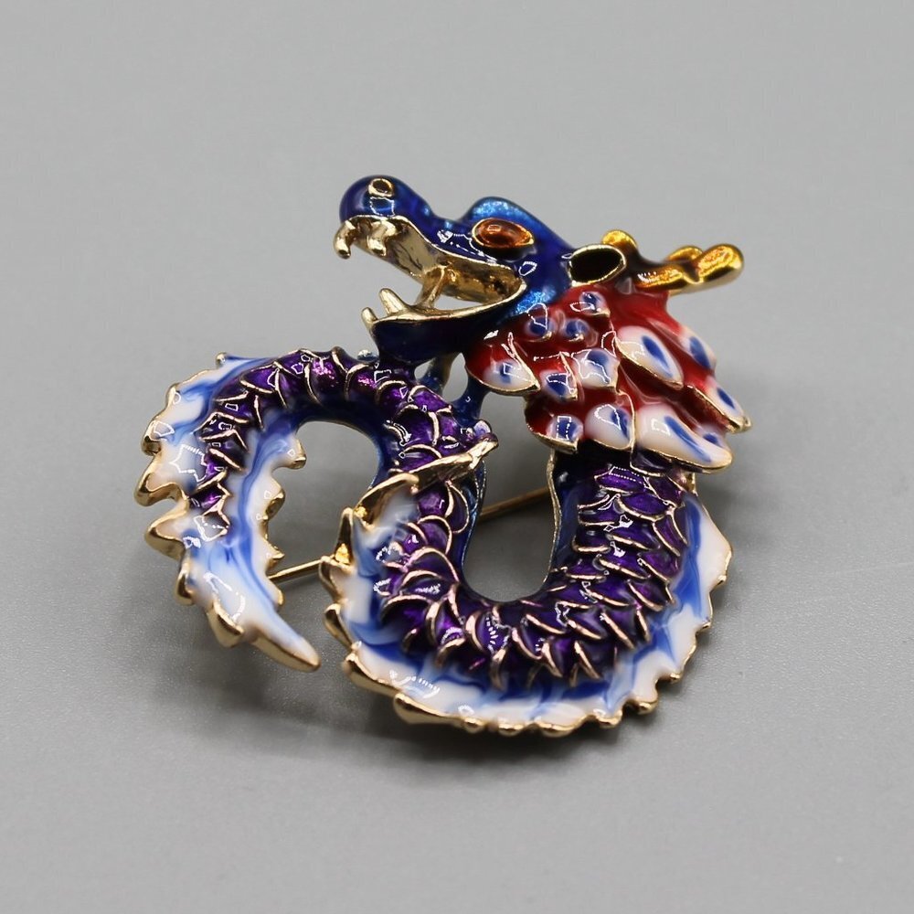 Chinese dragon pin brooch pendant jewelry fashion yellow gold purple blue new - Picture 7 of 10